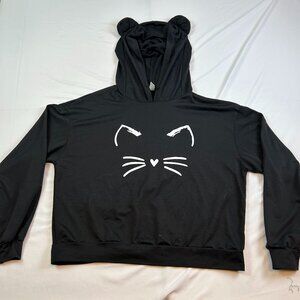 Black Cat Ear Hoodie Size M Cropped Graphic Goth Street Style